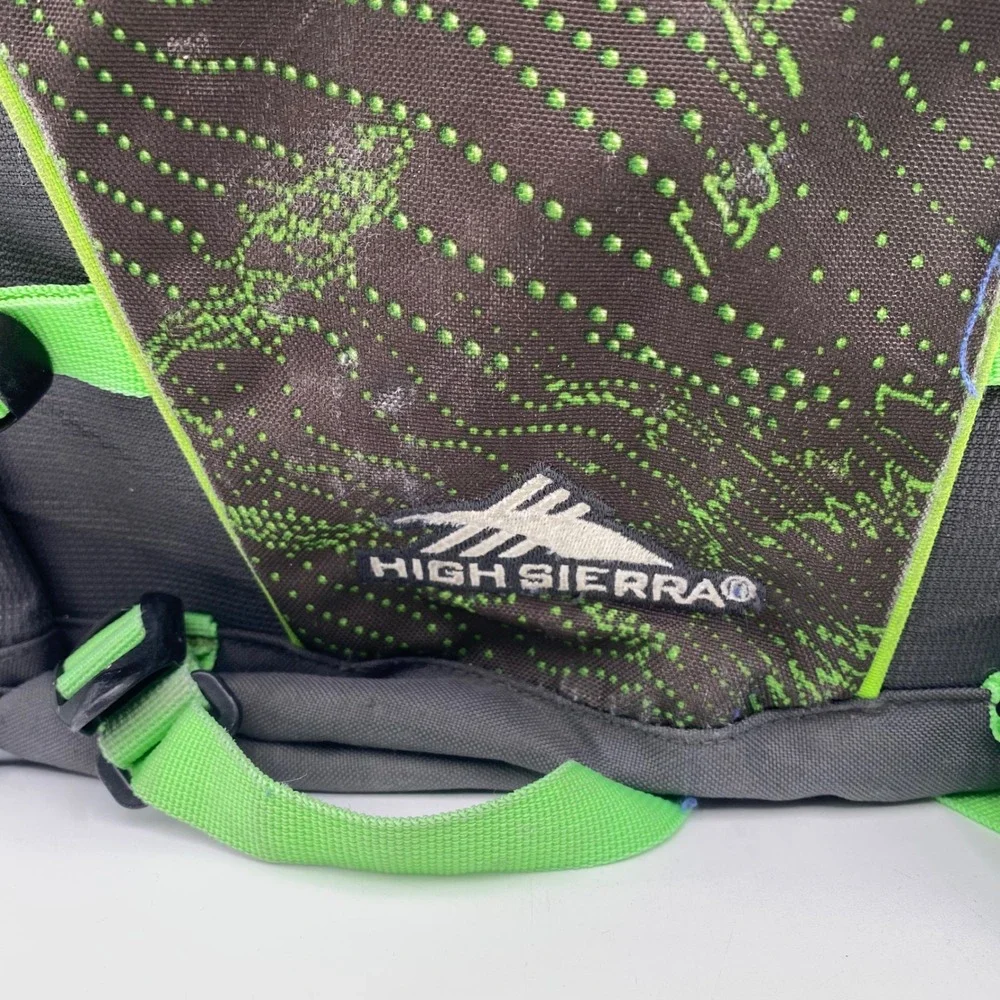 High Sierra Access Backpack Grey Lime Green Topo Print Padded Laptop School Bag